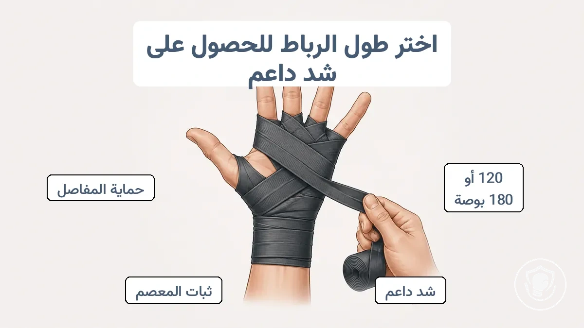 رسم توضيحي لشد رباط اليد الصحيح حول المعصم والمفاصل