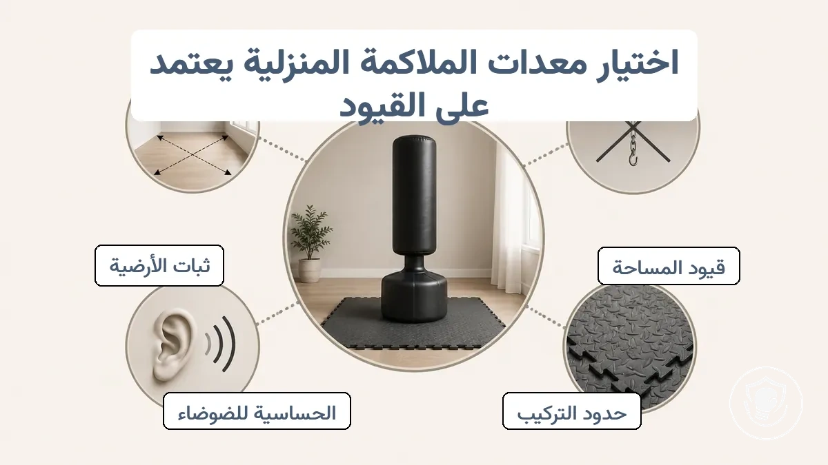 خيارات معدات الملاكمة المنزلية المتأثرة بالمساحة وحدود التثبيت والضوضاء وثبات الأرضية