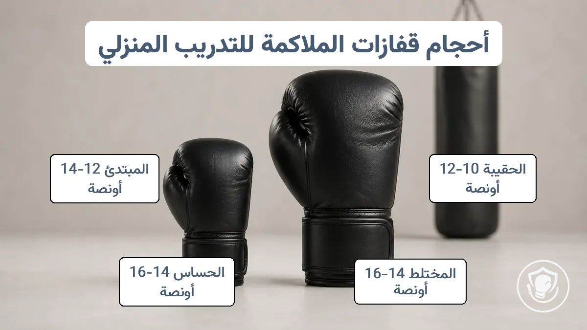 قفازات ملاكمة على كيس تظهر المقاس والحشوة
