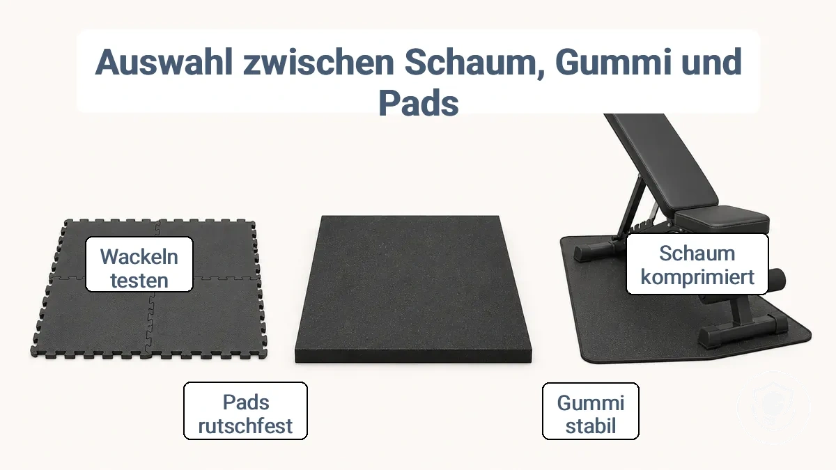 Vergleich von Schaumstoffmatten, Gummibelägen und Antirutsch-Pads für den Bodenschutz bei Geräten