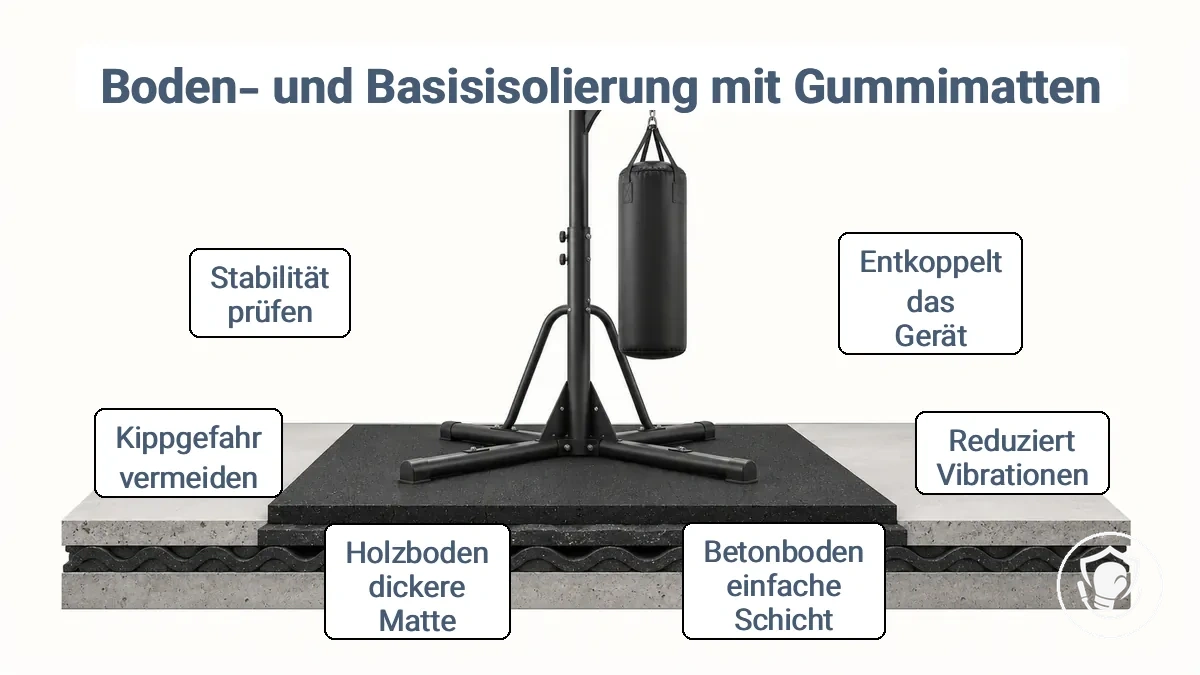 Gummimatten zur Vibrationsdämpfung unter dem Standfuß von Boxsäcken zur Reduzierung von Bodenvibrationen