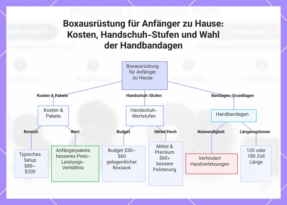 Boxausrüstung für Anfänger zu Hause: Kosten, Handschuh-Stufen und Wahl der Handbandagen