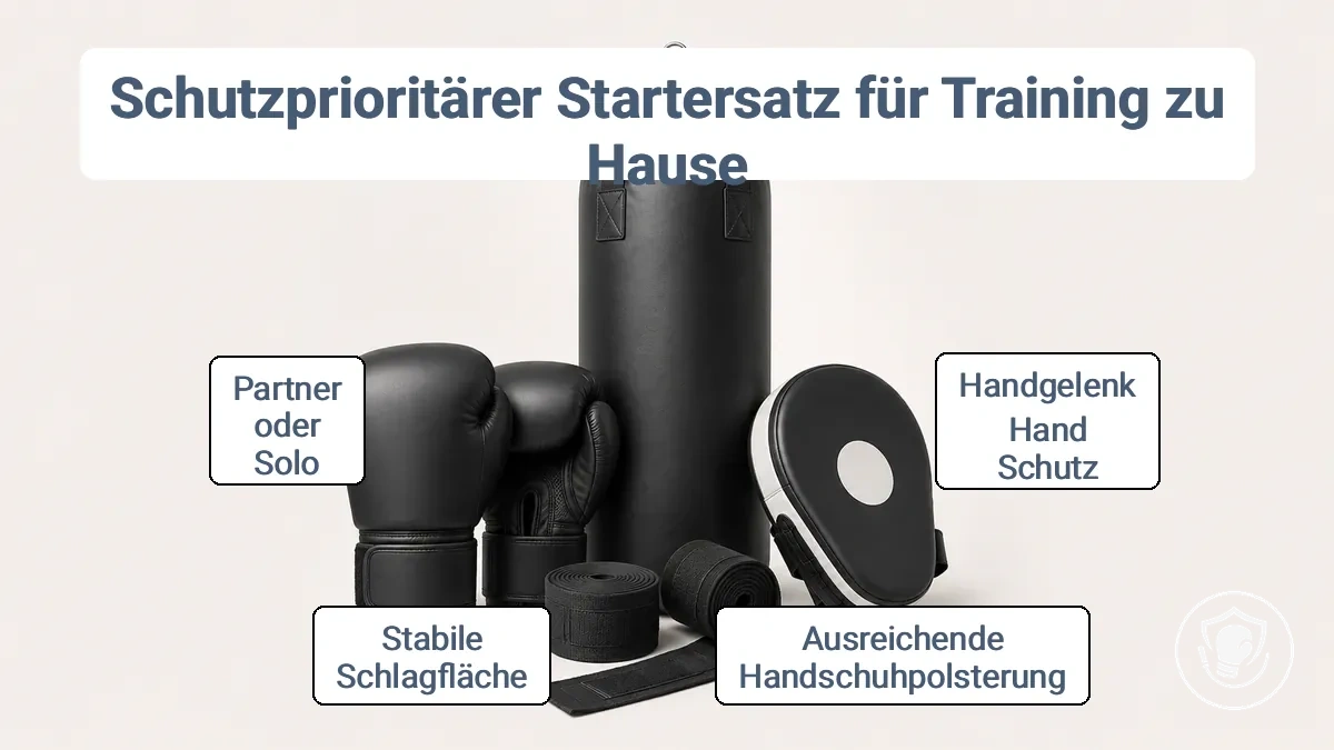 Schutz-zuerst-Boxstarterkit für zu Hause: Handbandagen, Trainingshandschuhe und Schlagfläche