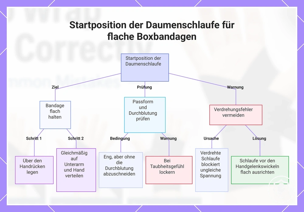 Startposition der Daumenschlaufe für flache Boxbandagen