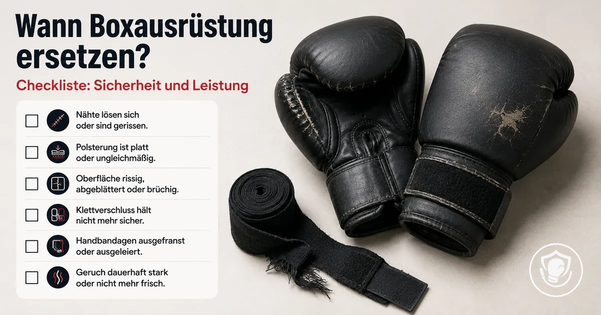 Checkliste mit Verschleißzeichen: wann Boxausrüstung für Einsteiger ersetzt werden sollte