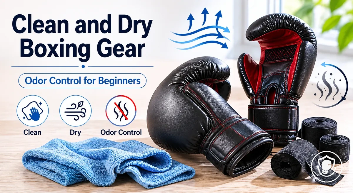 Cleaning and drying routine for beginner home boxing equipment to reduce odor