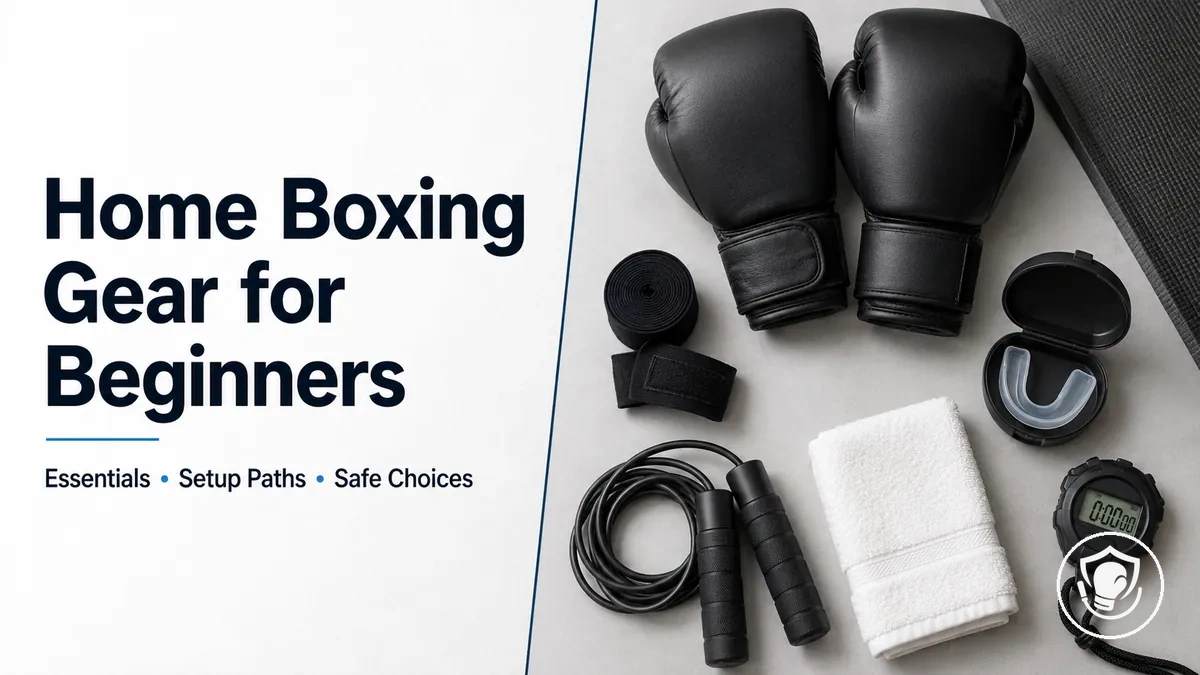 Beginner home boxing equipment essentials laid out for a safe at-home setup