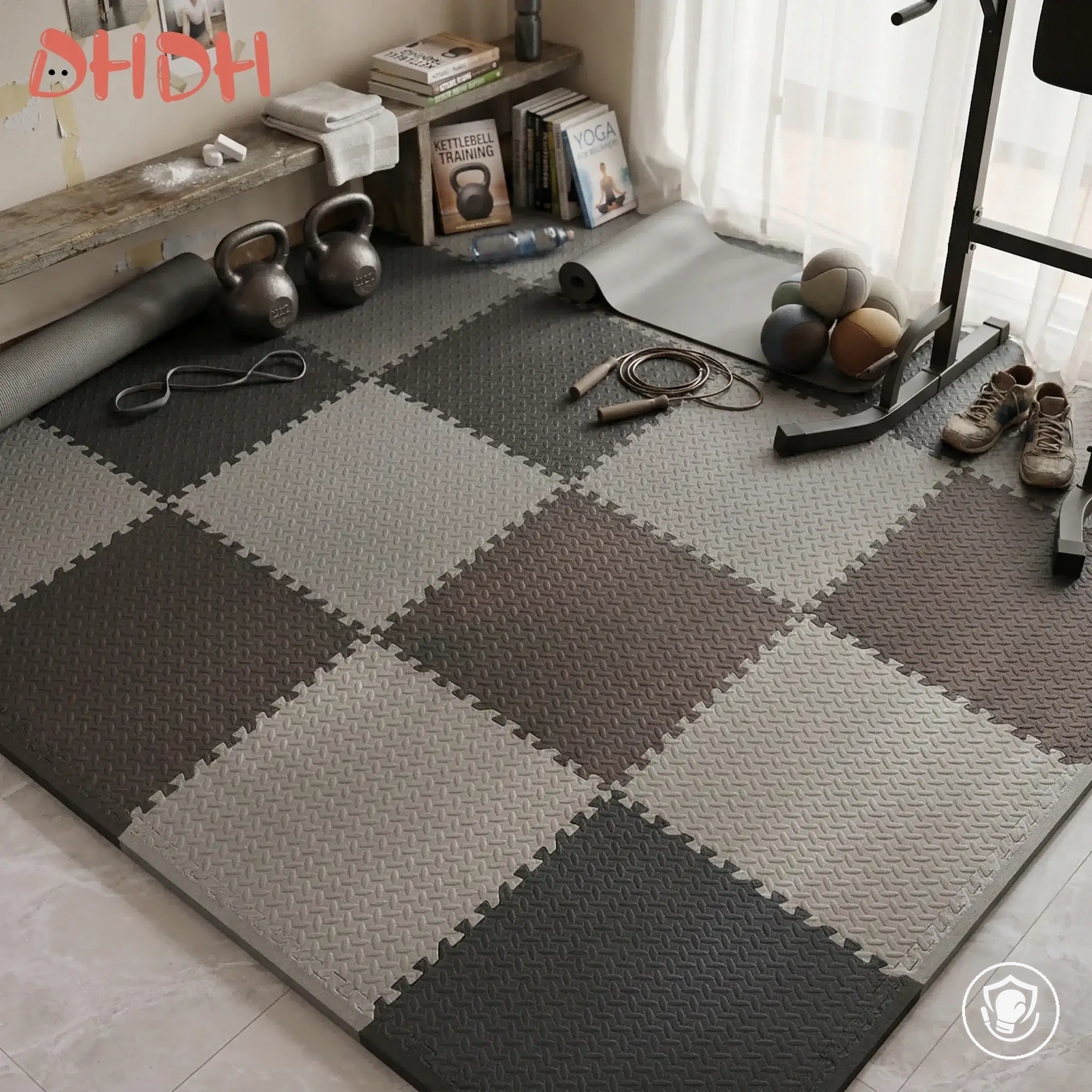 Gym Floor Mat for Home Workout Anti-Slip Rubber Exercise Mat with Interlocking Design Durable Fitness