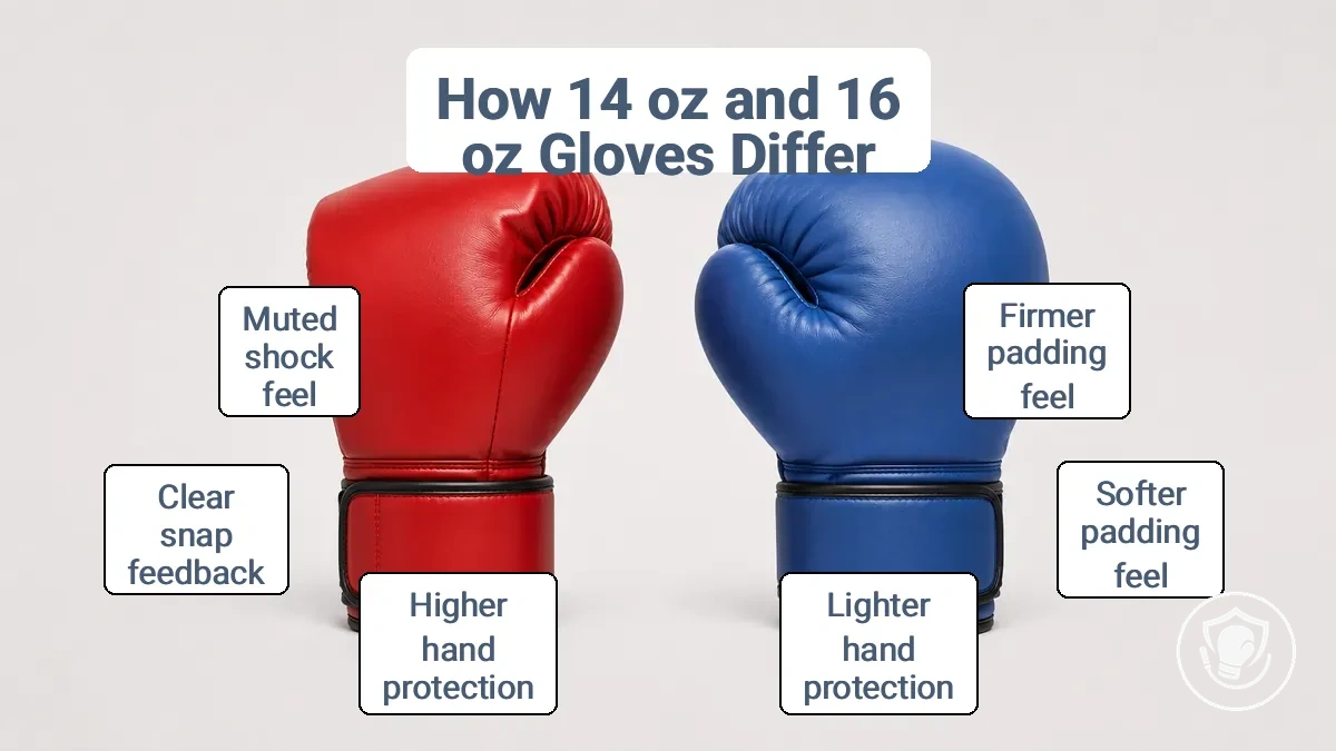 Comparison of 14 oz and 16 oz boxing glove padding feel and protection