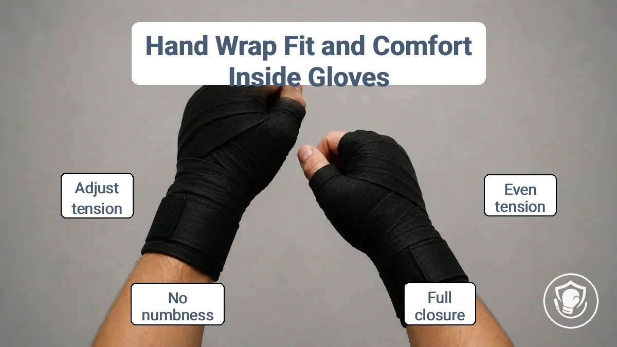 Properly wrapped hands showing even tension before putting on boxing gloves