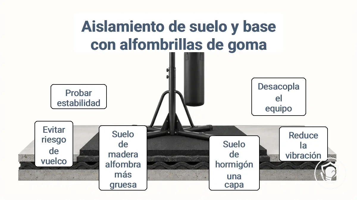 Alfombrillas de goma antivibración colocadas bajo la base del equipo de boxeo para reducir la vibración del suelo