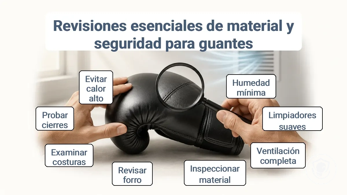 Revisando el estado de los guantes de boxeo antes de limpiarlos