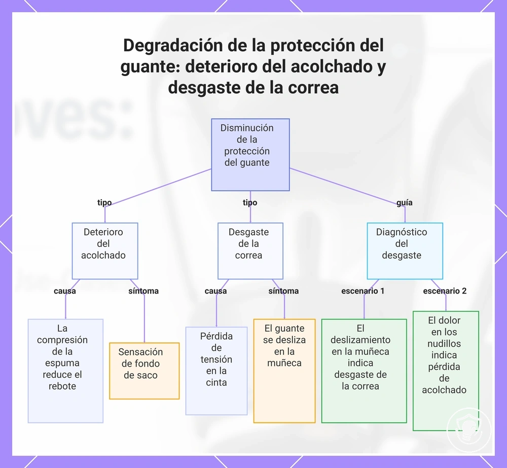 Degradación de la protección del guante: deterioro del acolchado y desgaste de la correa