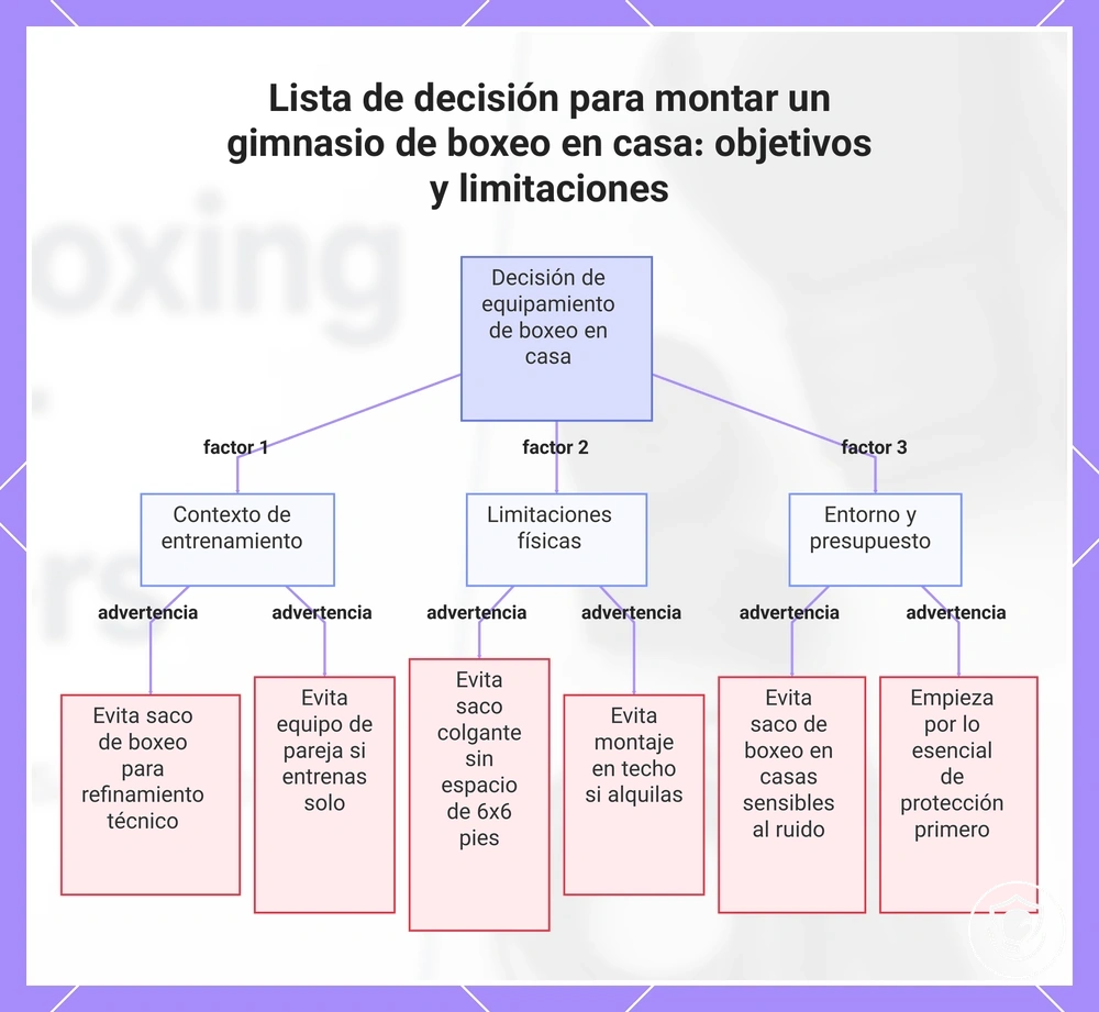 Lista de decisión para montar un gimnasio de boxeo en casa: objetivos y limitaciones