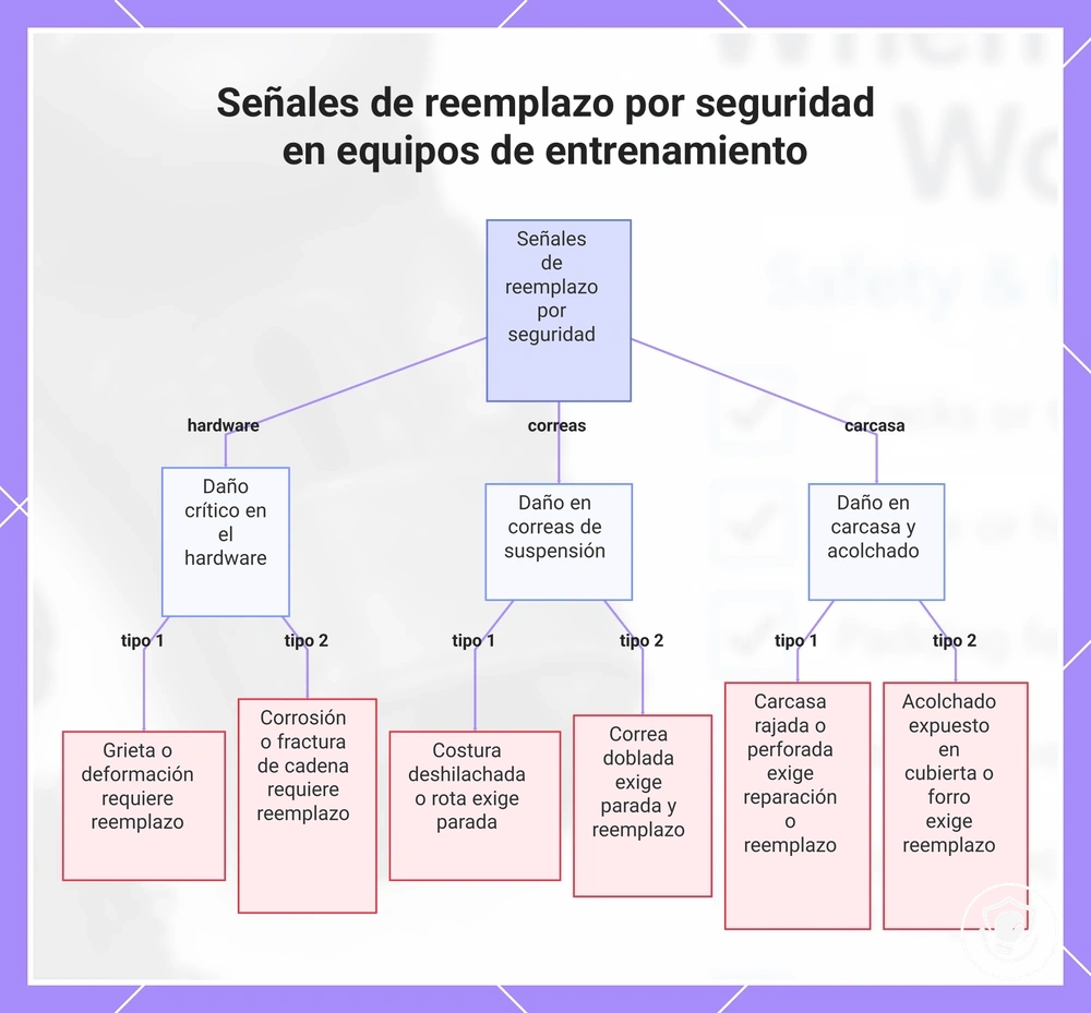 Señales de reemplazo por seguridad en equipos de entrenamiento