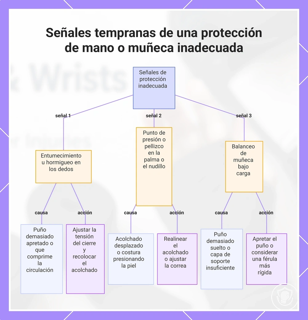 Señales tempranas de una protección de mano o muñeca inadecuada