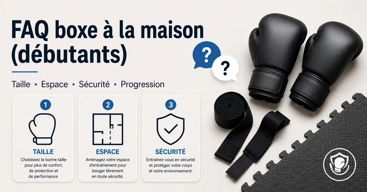 Visuels FAQ sur la taille, l’espace et la sécurité pour l’équipement de boxe à la maison