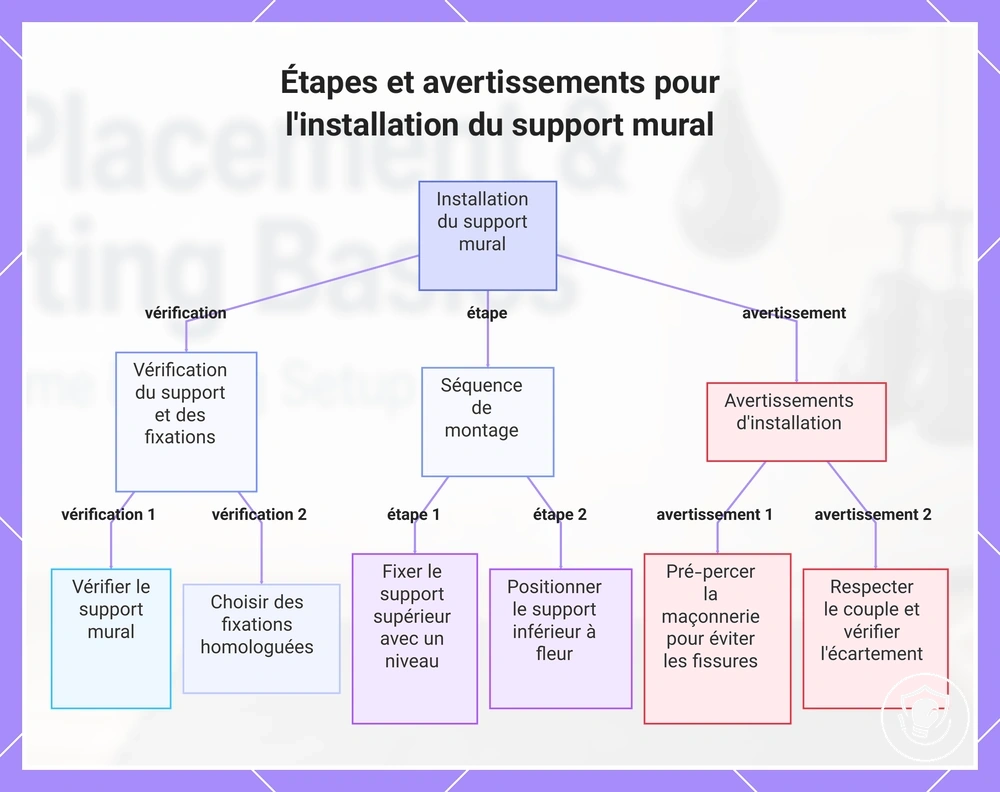 Étapes et avertissements pour l'installation du support mural