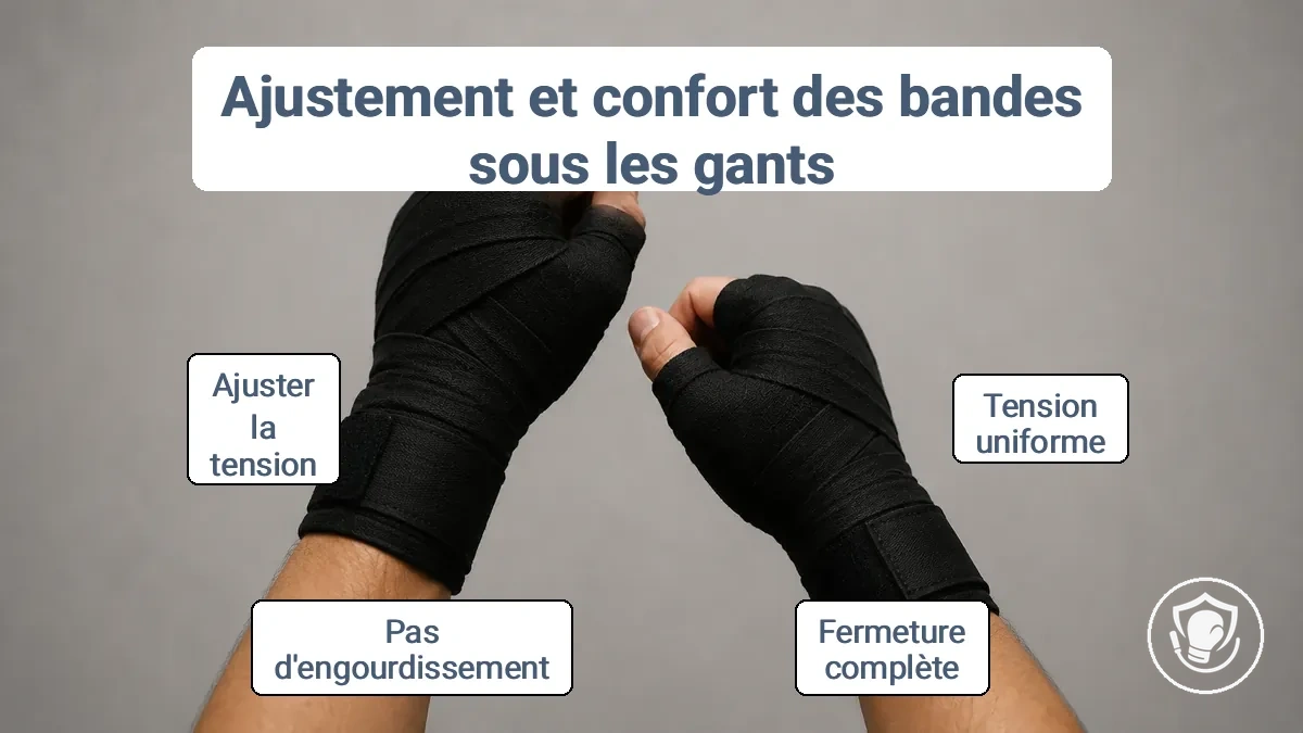 Mains correctement bandées montrant une tension uniforme avant d'enfiler les gants de boxe