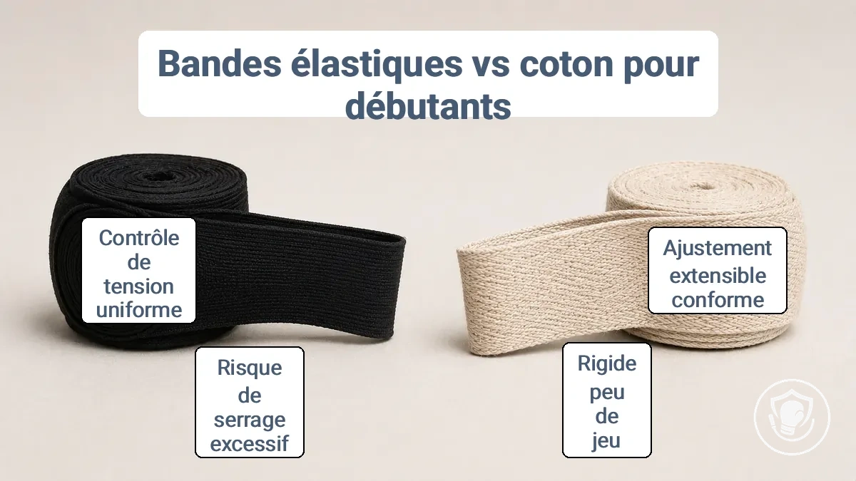 Gros plan du tissu des bandes élastiques et en coton montrant les différences de texture et d'élasticité