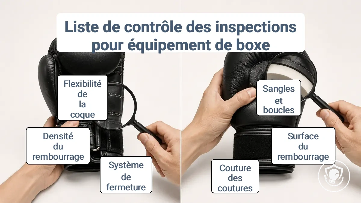 Comparaison des vérifications rapides avant séance et des contrôles approfondis périodiques sur les fermetures, coutures, rembourrage et points d'attache de l'équipement de boxe