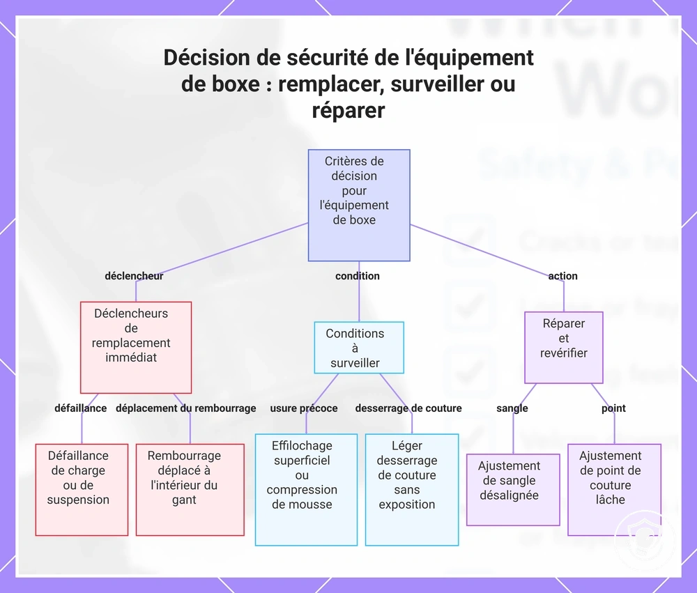 Décision de sécurité de l'équipement de boxe : remplacer, surveiller ou réparer