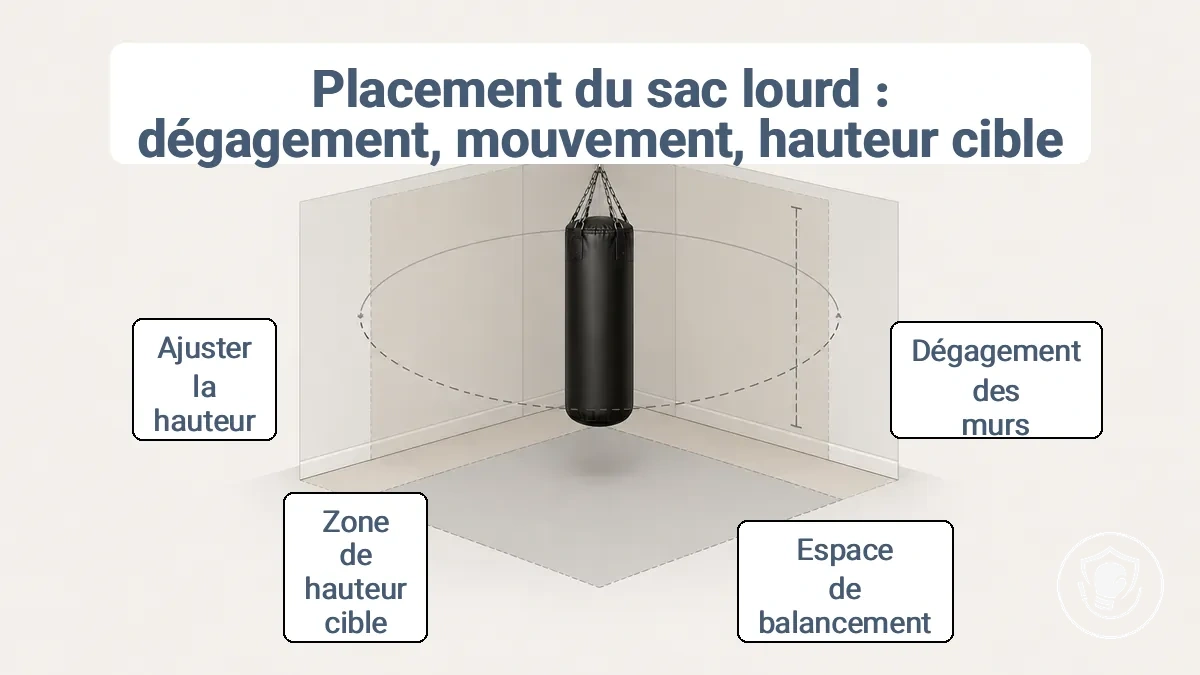 Placer un sac de frappe a domicile degagement trajectoire et hauteur
