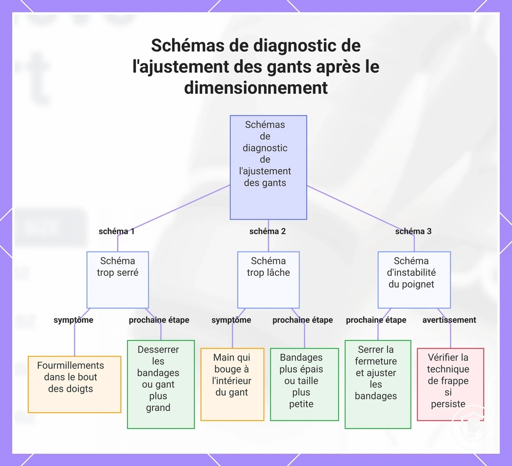 Schémas de diagnostic de l'ajustement des gants après le dimensionnement