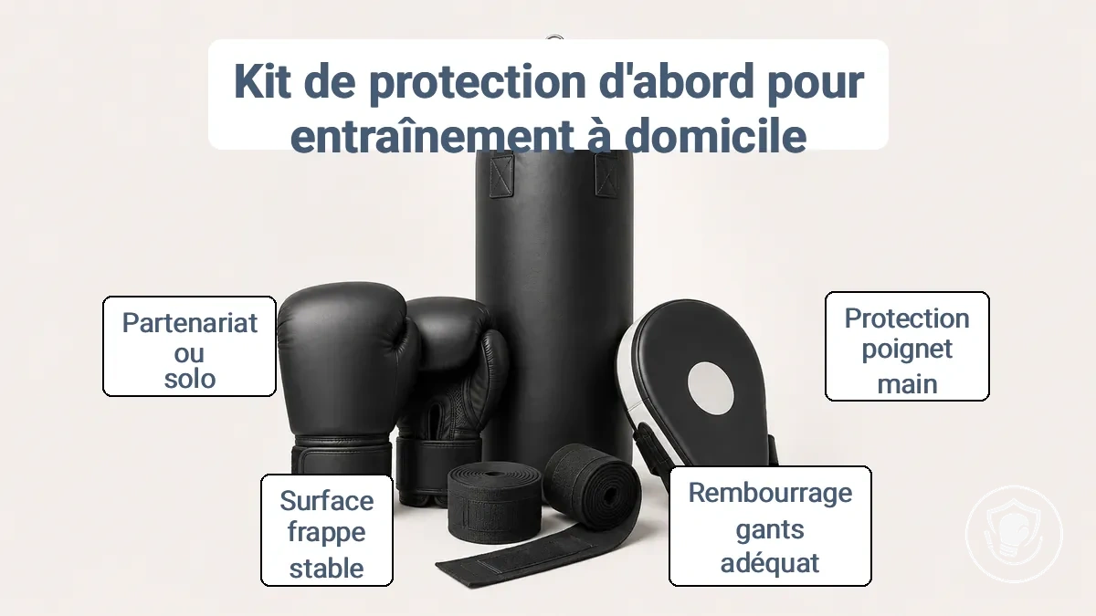 Kit de démarrage de boxe à domicile axé sur la protection : bandes de boxe, gants d entraînement et surface de frappe