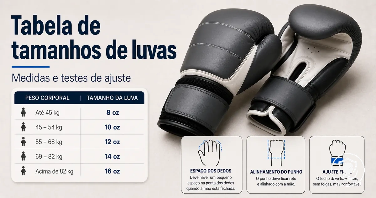 Tabela de tamanhos e sinais para checar o ajuste das luvas no boxe em casa