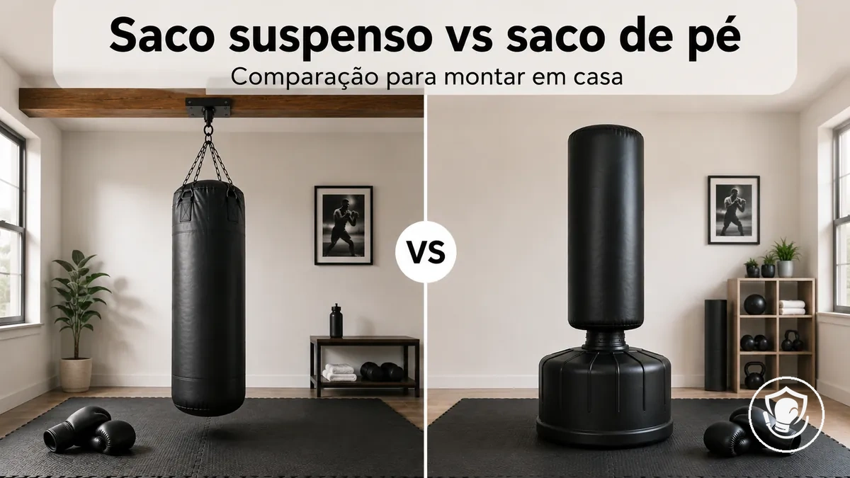 Montagens com saco suspenso e saco de pé para iniciantes no boxe em casa