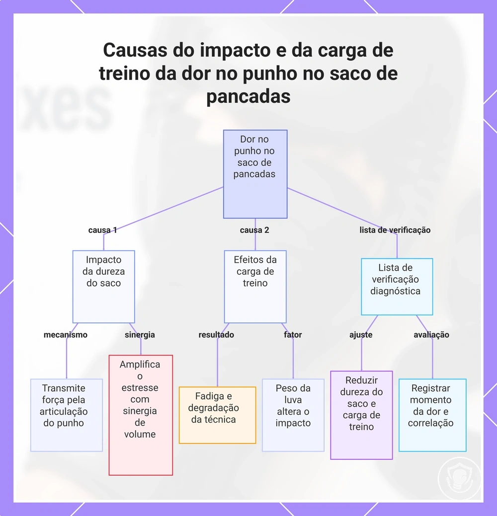 Causas do impacto e da carga de treino da dor no punho no saco de pancadas