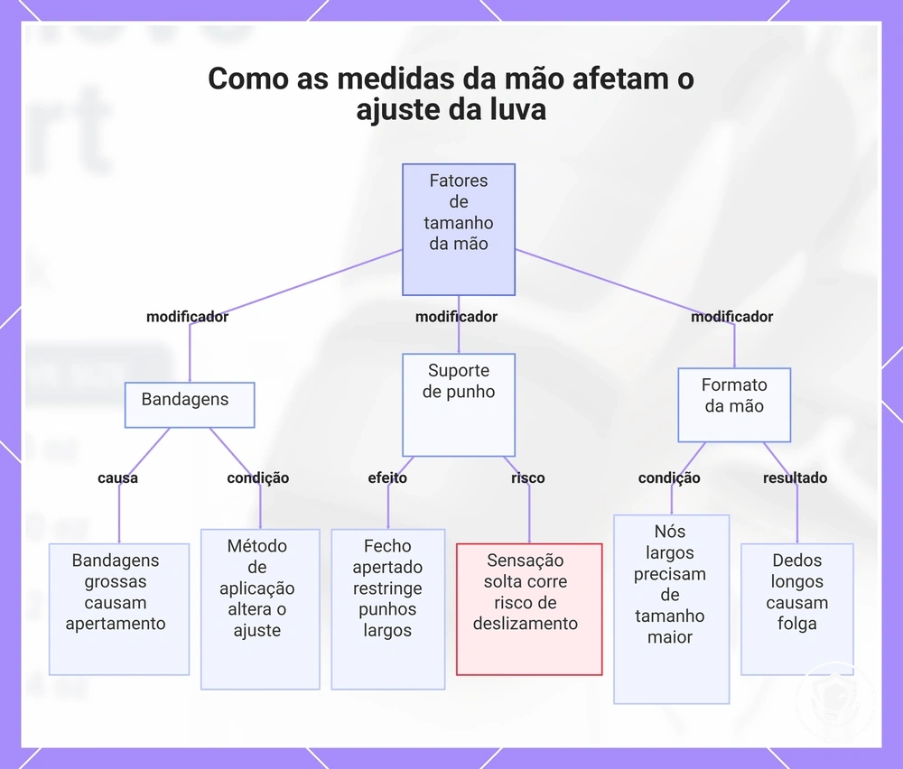 Como as medidas da mão afetam o ajuste da luva
