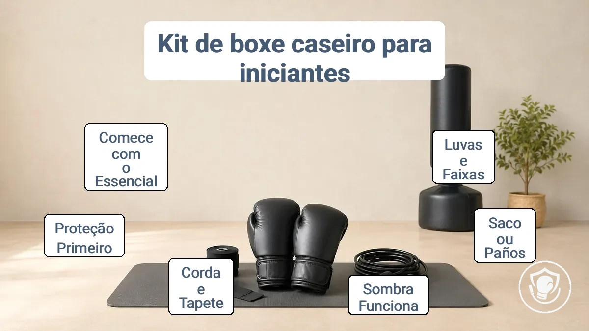 Essenciais do kit inicial de boxe para iniciantes incluindo luvas, bandagens e saco