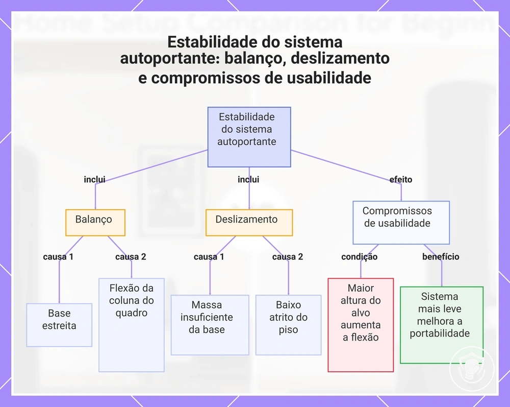 Estabilidade do sistema autoportante: balanço, deslizamento e compromissos de usabilidade