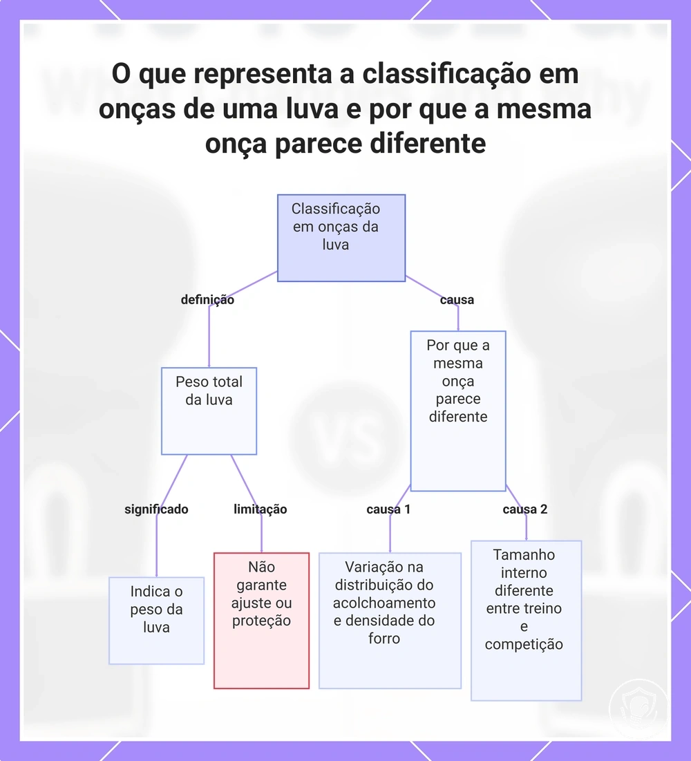 O que representa a classificação em onças de uma luva e por que a mesma onça parece diferente