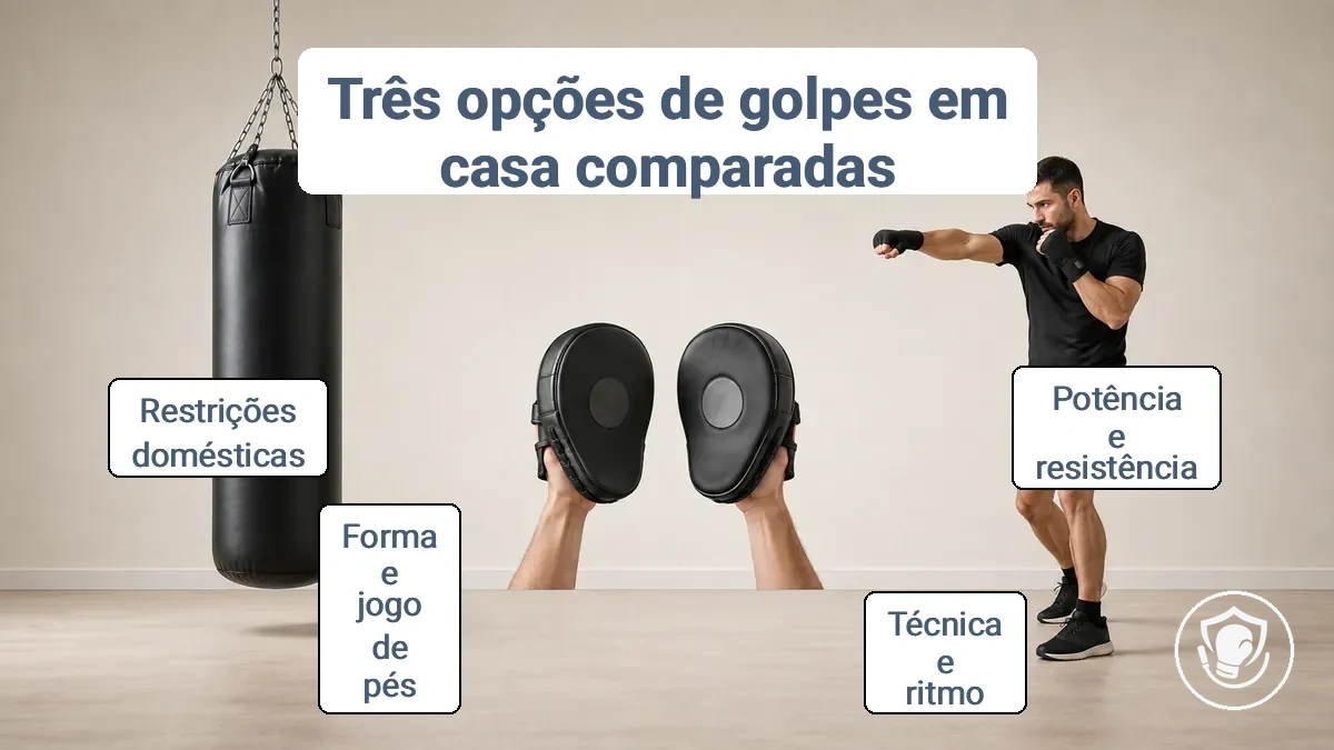 Comparação das opções de prática de golfe em casa: saco pesado, almofadas e sombra