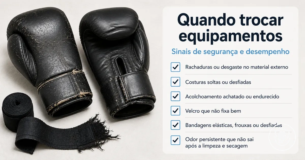 Checklist de sinais de desgaste indicando quando substituir equipamentos de boxe