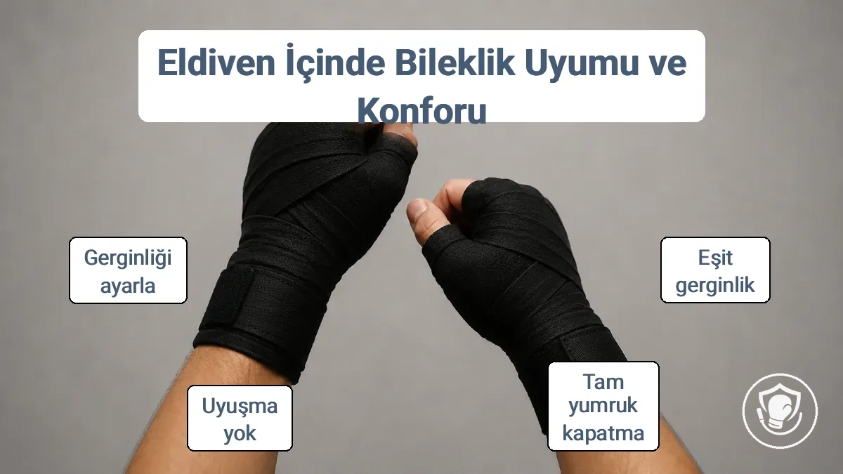 Boks eldivenlerini takmadan önce eşit gerginlik gösteren doğru sarılmış eller