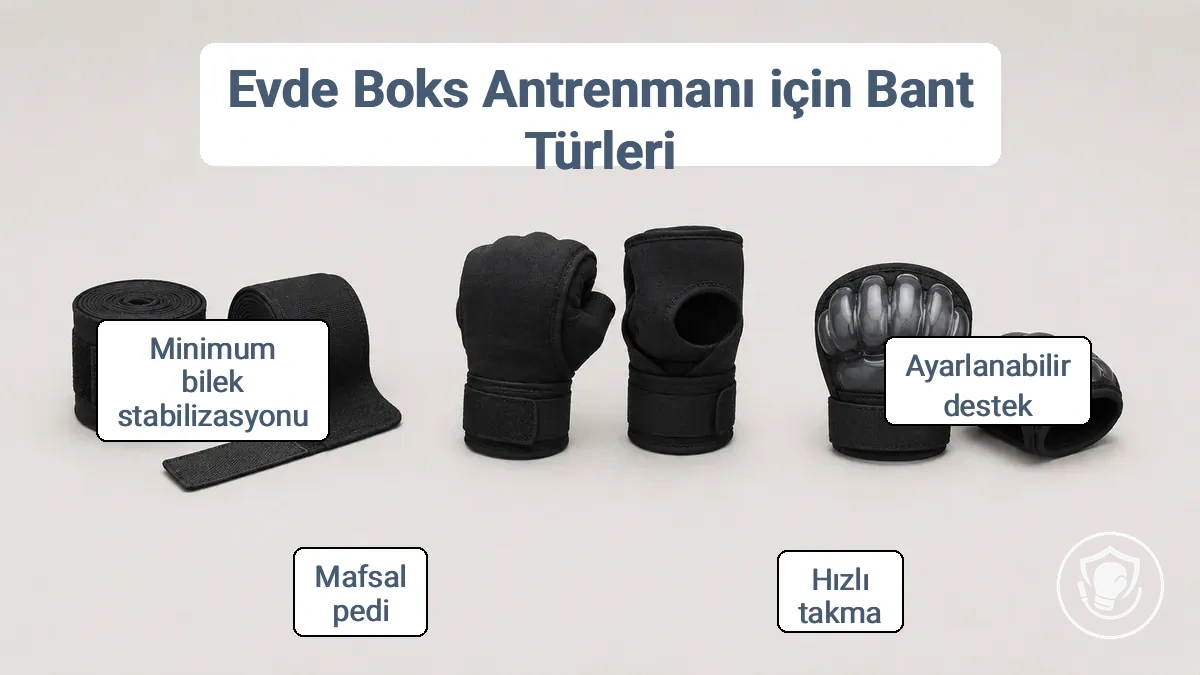 Üç boks bandajı kategorisinin etiketleri: geleneksel uzun bandaj, hızlı bandaj veya iç eldiven ve jel mafsal pedi