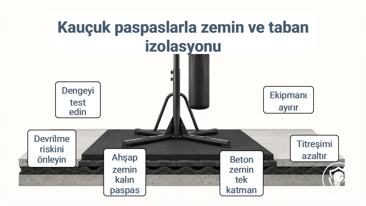 Boks ekipmanı tabanı altına yerleştirilen, zemin titreşimini azaltan kauçuk titreşim izolasyon matları